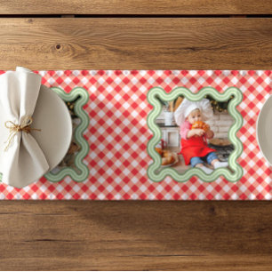 Christmas Red Gingham Photograph Holiday Decor Short Table Runner