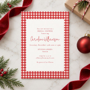 Christmas Red Gingham Vintage Script Bridal Shower Invitation