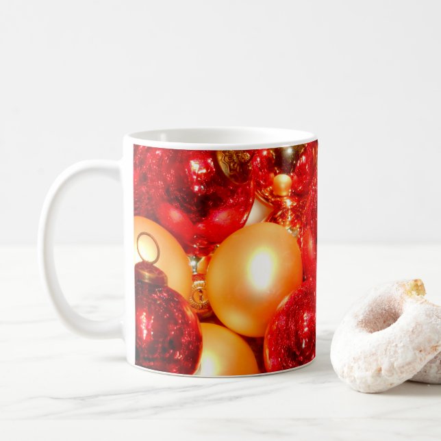 Christmas Red Glass Decor Baubles Coffee Mug (With Donut)