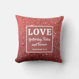 Christmas Red Glitter Bible Verse Love Cushion