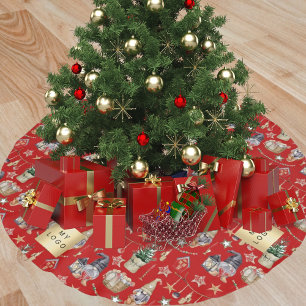 Christmas red gnomes farmhouse business logo brushed polyester tree skirt