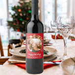 Christmas red gold bauble friends photo party wine label<br><div class="desc">Personalised Christmas Wine Bottle Labels – Perfect for Holiday Gatherings and Gifts Make your holiday celebrations extra special with these elegant, customisable wine bottle labels. Featuring a classic red background and a festive golden Christmas tree bauble as a frame, these labels allow you to add a personal touch with your...</div>