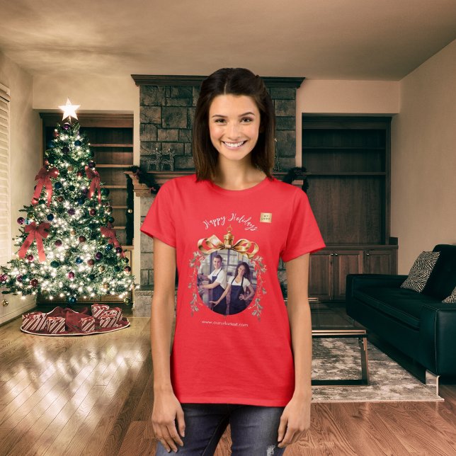 Christmas red gold bauble team photo logo T-Shirt (Creator Uploaded)