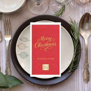 Christmas red gold business logo napkin