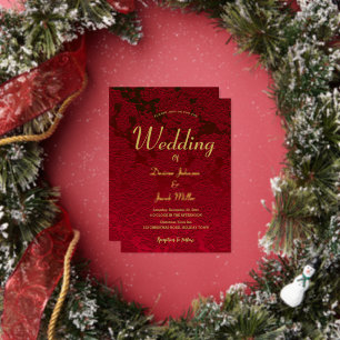 Christmas Red Gold Foil Elegant Modern Floral