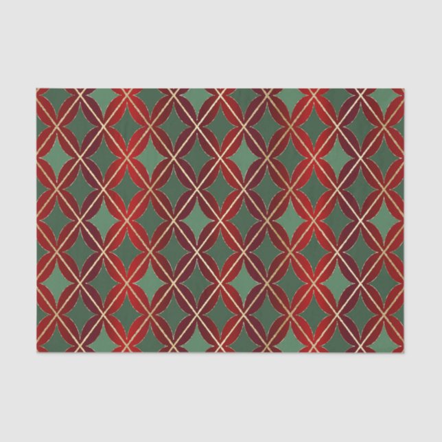 Christmas Red Gold Green Harlequin Curved Diamond Tissue Paper (Front)