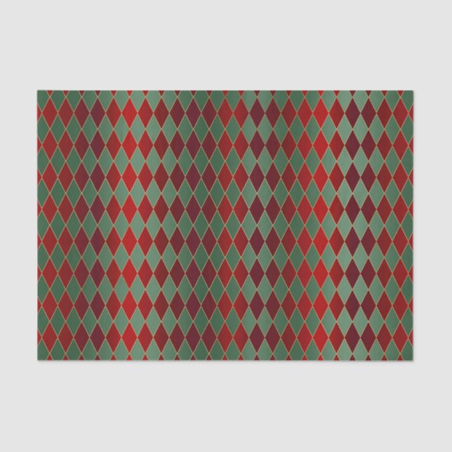 Christmas Red Gold Green Harlequin Tissue Paper (Front)
