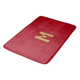 Christmas Red Gold Monogram Bath Mat