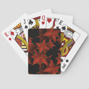 Christmas Red Gold Poinsettia Watercolor Playing Cards