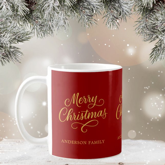 Christmas red gold script coffee mug (Creator Uploaded)