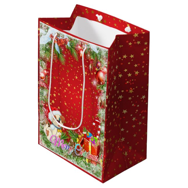 Christmas Red Gold Starry Medium Gift Bag (Front Angled)