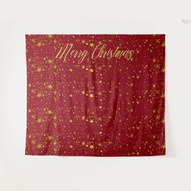 Christmas Red Gold Stars Photo Booth Backdrop Tapestry (Front (Horizontal))
