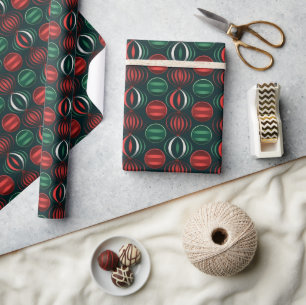 Christmas Red & Green 3D Ornament Design Wrapping Paper