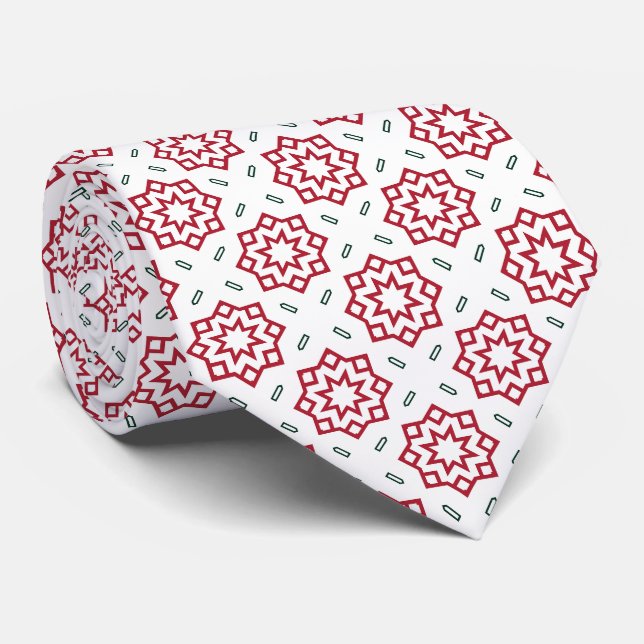 Christmas Red Green and White Pattern Tie (Rolled)