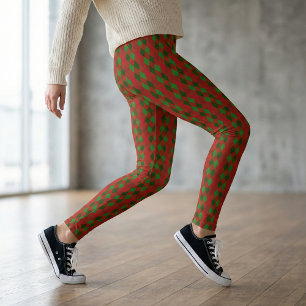 Christmas Red & Green Argyle Pattern Leggings