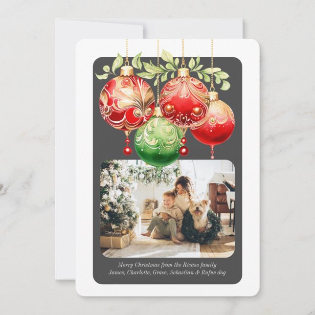 Christmas Red Green Baubles Photo Template (Front)
