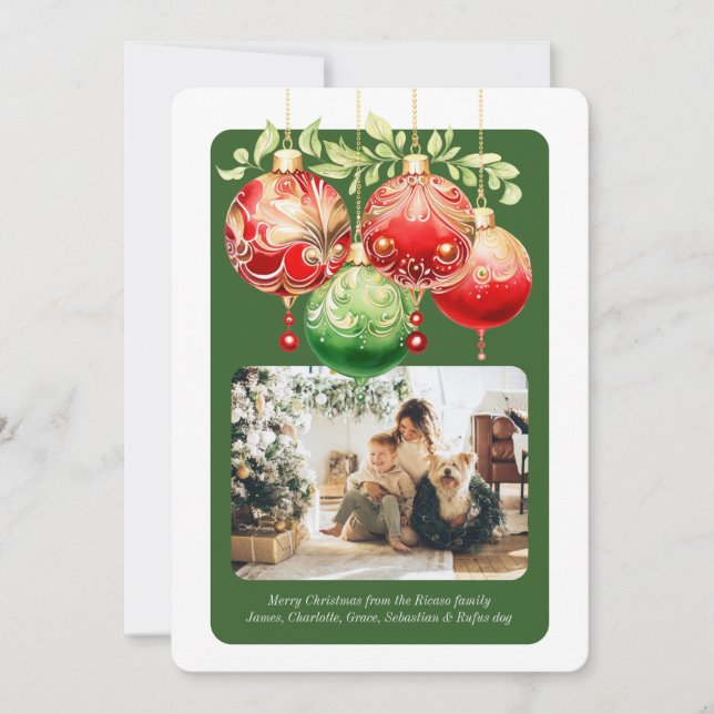 Christmas Red Green Baubles Photo Template (Front)
