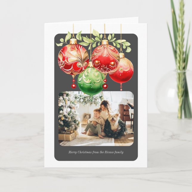 Christmas Red Green Baubles Photo Template (Front)