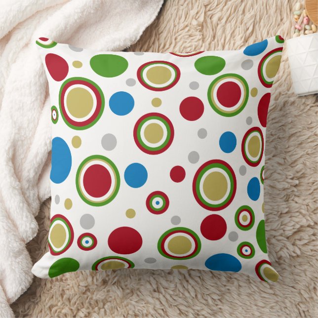 Christmas Red Green Blue Gold Silver Polka Dots Cushion (Blanket)