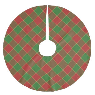 Christmas red green check plaid diagonal pattern brushed polyester tree skirt