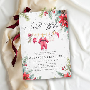 Christmas Red Green Clothesline Santa Baby Shower Invitation