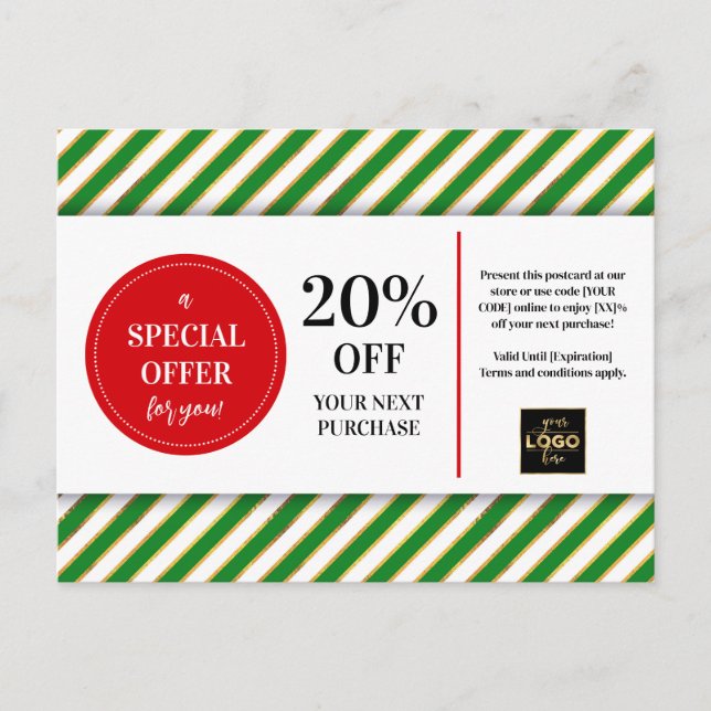 Christmas Red Green Coupon Discount Postcard (Front)