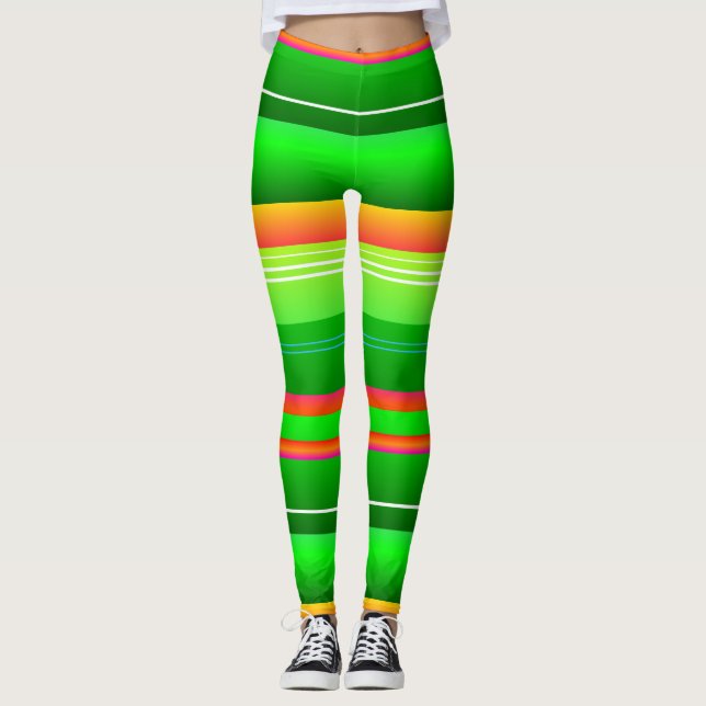 Christmas red green creative striped Leggings (Front)