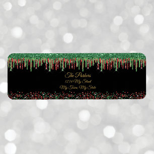 Christmas Red Green Glitter Dripping Black Glam