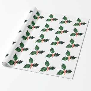Christmas Red Green Holly Berries Xmas Holiday Wrapping Paper