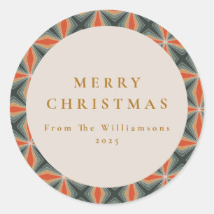 Christmas Red Green Mid Century Stars Custom Classic Round Sticker