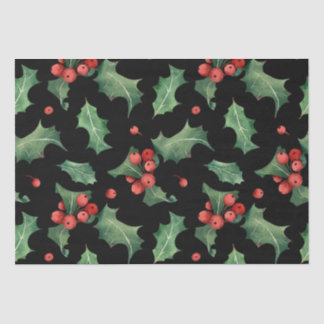 Christmas Red Green Mistletoe Black  Tissue Paper