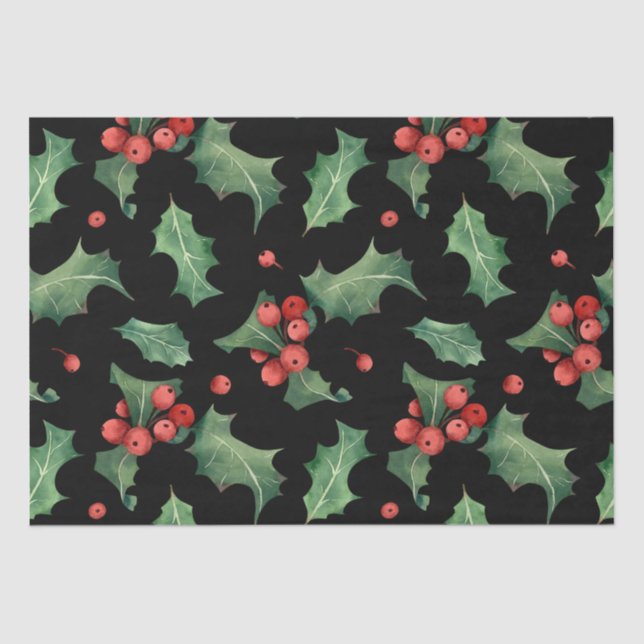 Christmas Red Green Mistletoe Black  Tissue Paper (Front)