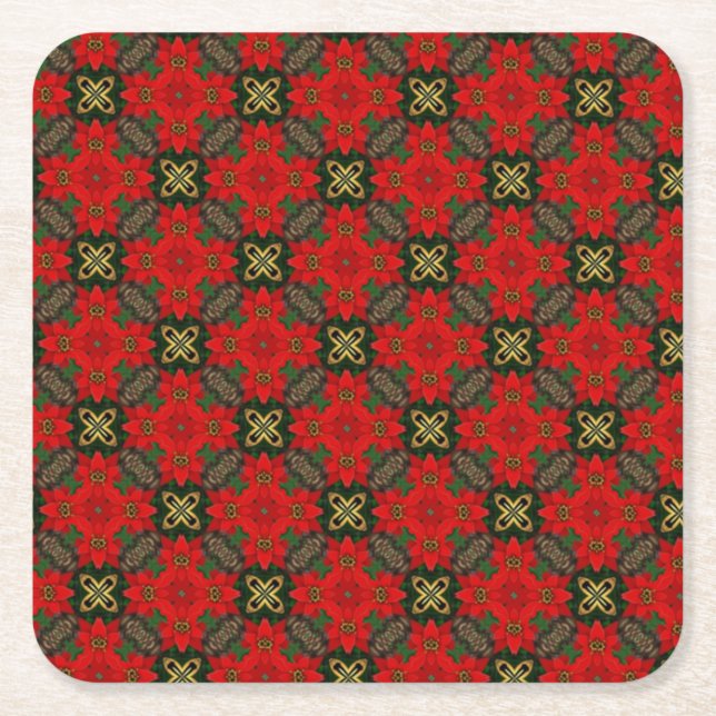 Christmas Red Green Modern Pattern Square Paper Coaster (Front)