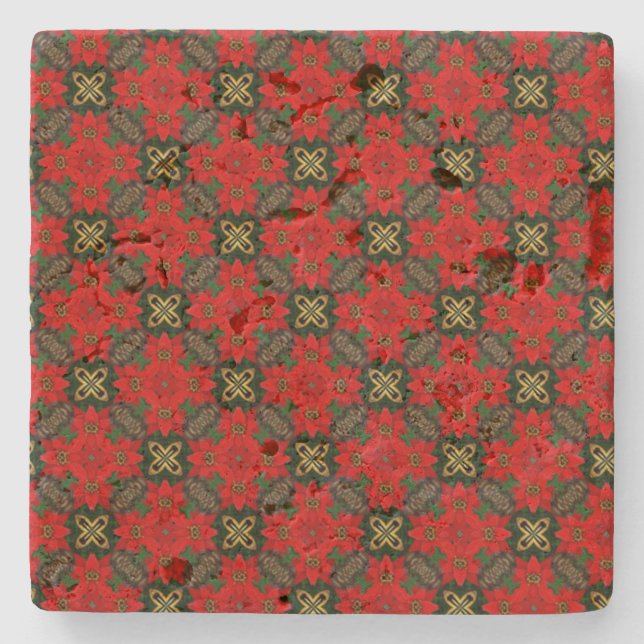 Christmas Red Green Modern Pattern Stone Coaster (Front)