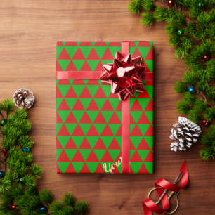 Christmas Red Green Pattern Gold Text Holiday Xmas Wrapping Paper