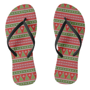 Christmas Red Green Pattern Stylish Holidays Jandals