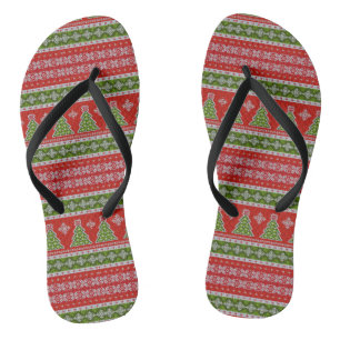 Christmas Red Green Pattern Stylish Holidays Jandals
