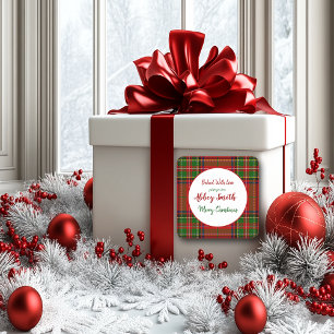 Christmas Red Green Plaid Custom Treats Square Sticker