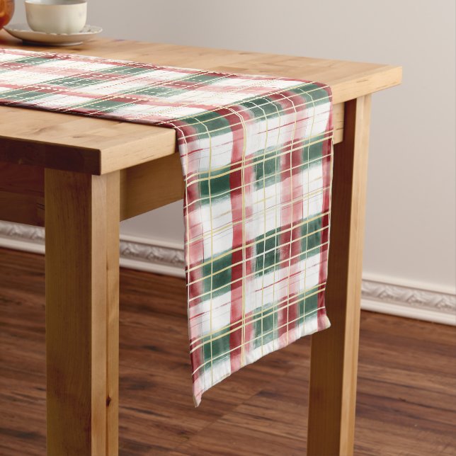 Christmas Red Green Plaid Pattern Table Runner (In Situ)
