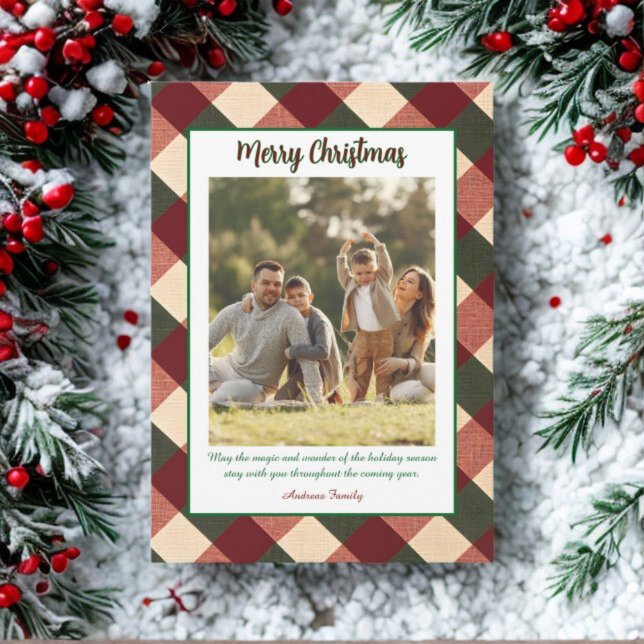 Christmas Red Green Plaid Portrait Photo  Holiday Card (Creator Uploaded)