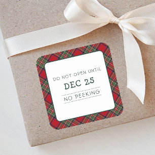 Christmas Red Green Plaid Stewart Tartan Square Sticker