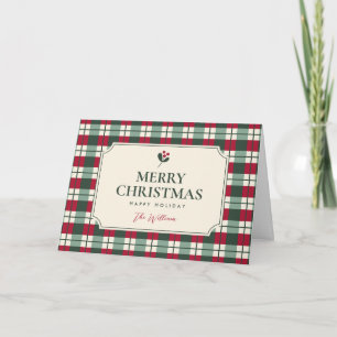 Christmas red green plaid tartan card