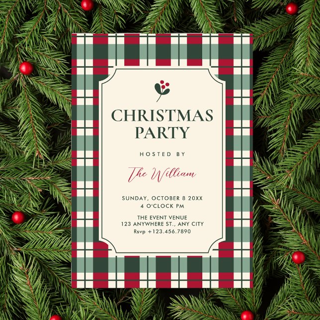 Christmas Red green plaid tartan pattern  Invitation (Creator Uploaded)