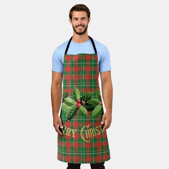 Christmas Red Green Plaid With Wreath Apron (Worn)