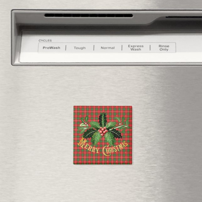 Christmas Red Green Plaid with Wreath Magnet (In Situ (Dishwasher))