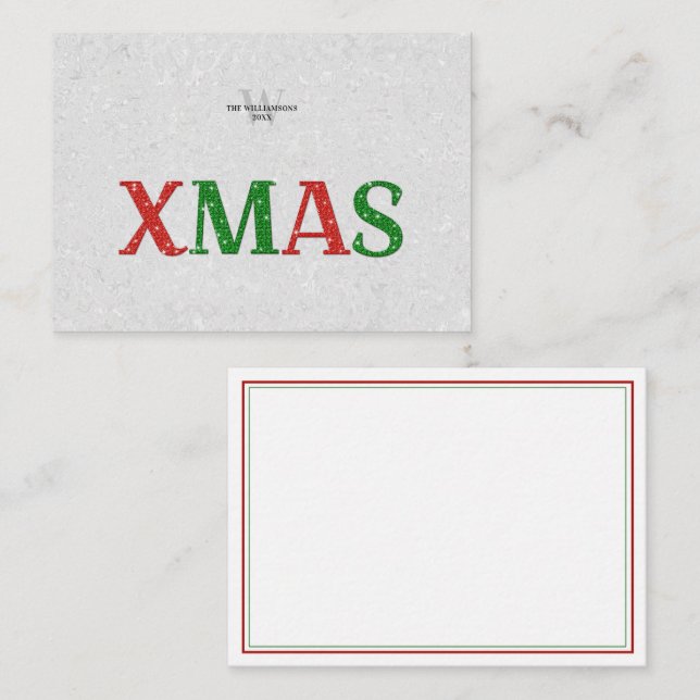 Christmas Red Green Rhinestone Family Personalised Card (Front/Back)