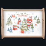 Christmas Red Green Santa Snowman Watercolor Quote Serving Tray<br><div class="desc">This festive serving tray features a watercolor illustration of a Christmas scene with Santa, Christmas trees and snowmen. It's a perfect complement to your holiday party hosting needs or for a cosy night around the fire with some hot cocoa. Based on an original hand painted watercolor by Lisa Audit Art....</div>