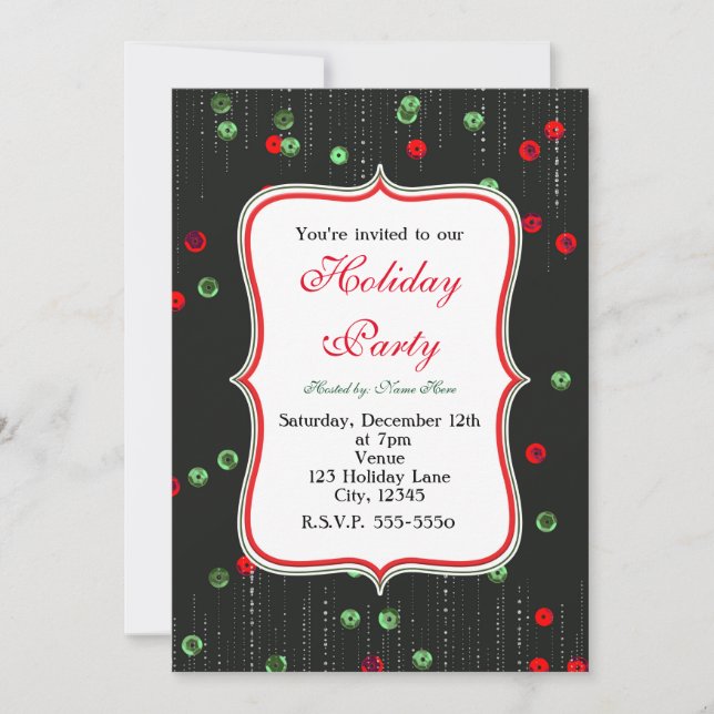 Christmas Red & Green Sequins Holiday Invitations (Front)