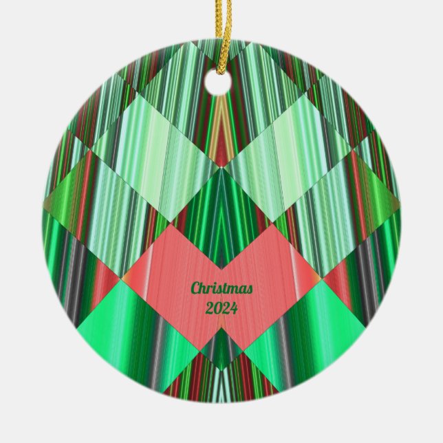  ~ CHRISTMAS Red Green Shades 2024 Ceramic Tree Decoration (Front)