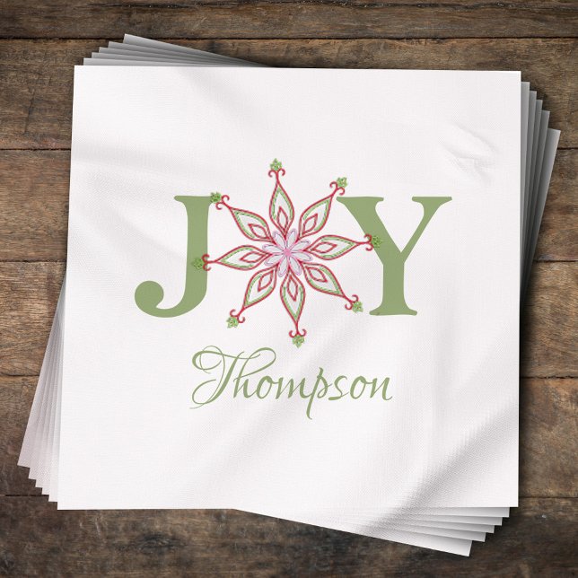 Christmas Red Green Snowflake Whimsical Joy Napkin (Merry Christmas whimsical colorful snowflakes paper napkins. )